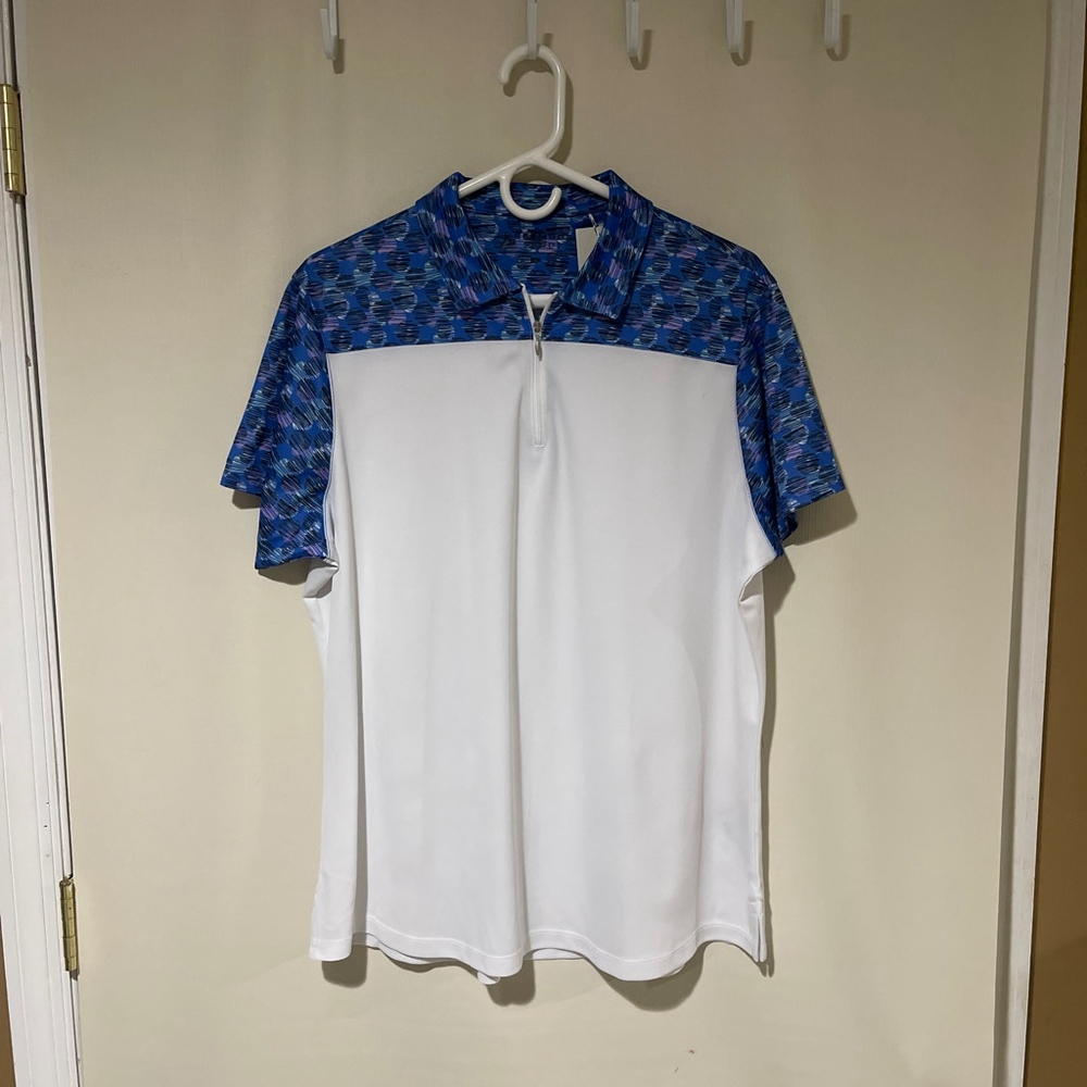 NWT Men's Bermuda Sands White & Blue Patterned Polo Shirt XL